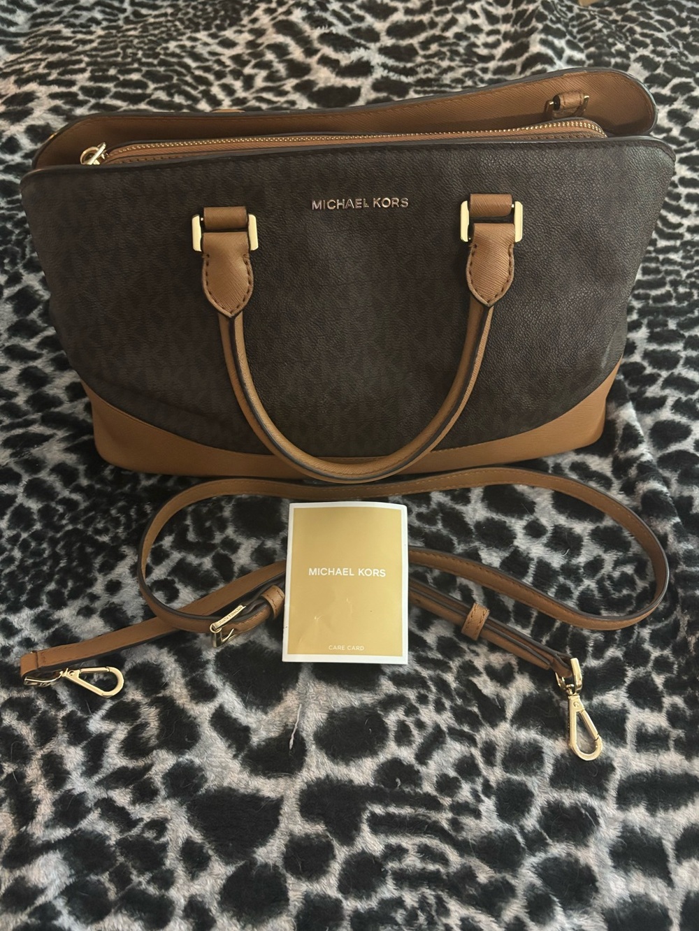 Michael Kors Brown & Tan Logo Dome Satchel with Detachable Strap